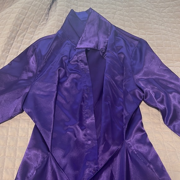 Women’s purple long sleeve, v neck, bodycon, satin wrap mini dress- never worn - Picture 8 of 12